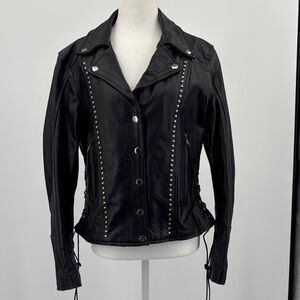 Unik Premium Genuine Leather Sliver Studded Motorcycle Jacket, Size Small
